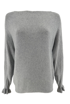 Trui met boothals en vleermuis mouw met volant Hailey grijs