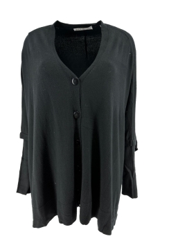 Oversized vest met v-hals en knopen zwart (DZ-8877)