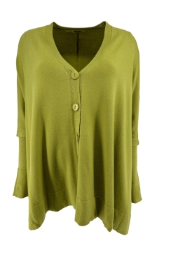 Oversized vest met v-hals en knopen lime groen (DZ-8877)