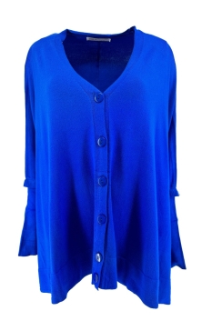 Oversized vest met v-hals en knopen kobalt (DZ-8877)