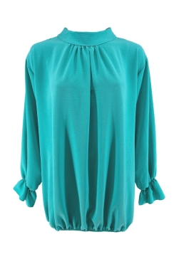 Blouse met ronde hals en knopen in de hals Nikki turquoise. SALE
