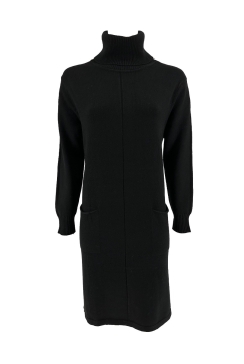 Langere trui/tuniek met col en zakken zwart (T525)