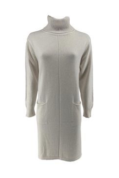 Langere trui/tuniek met col en zakken creme (T525)