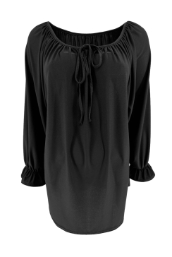 Blouse met koordje aan de hals Polly uni zwart