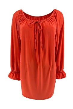 Blouse met koordje aan de hals Polly uni oranje. SALE