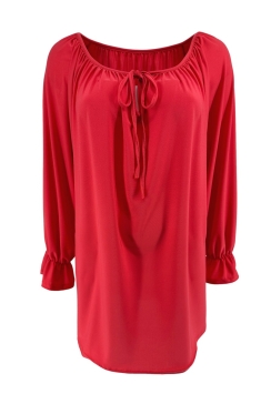 Blouse met koordje aan de hals Polly uni koraal. SALE