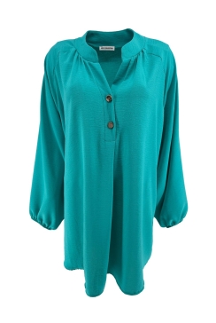 Blouse met opstaande kraag en 2 knoopjes Siske turquoise