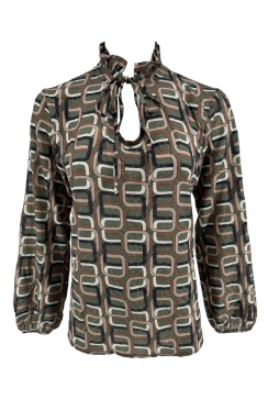 Blouse met ruffle kraag en koordje met glitter chain army. TKD