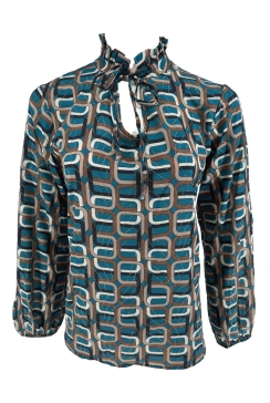 Blouse met ruffle kraag en koordje met glitter chain petrol. TKD