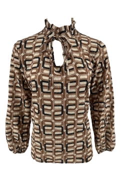 Blouse met ruffle kraag en koordje met glitter chain beige. TKD