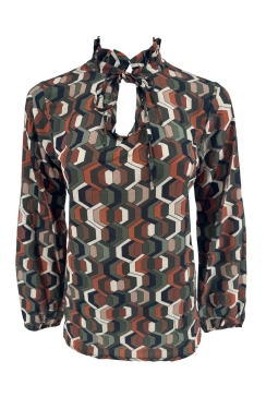 Blouse met ruffle kraag en koordje beehive army. TKD