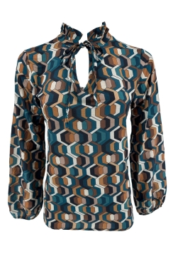 Blouse met ruffle kraag en koordje beehive petrol. TKD