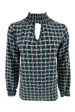 Blouse met smock kraag en mouw knotted petrol. TKD