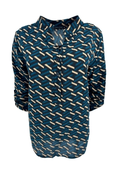 Blouse met opstaande kraag en oprol mouw Zigzag petrol  TKD