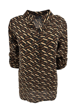 Blouse met opstaande kraag en oprol mouw Zigzag bruin. TKD