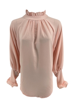 Blouse met ruffle en knoopje in de hals Nicole zalm (SALE) (tkd)
