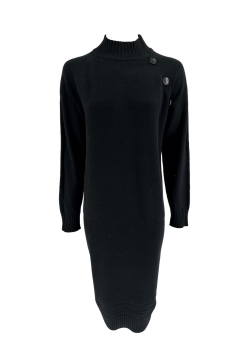 Jurk met ronde hals en knopen op de schouder zwart (B-84801)JMK