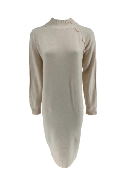 Jurk met ronde hals en knopen op de schouder beige (B-84801)JMK