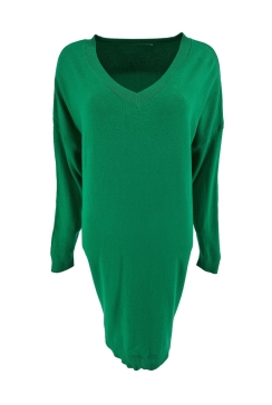 Jurk/tuniek met lange mouw en V-hals helder groen (HJD7916).JMK