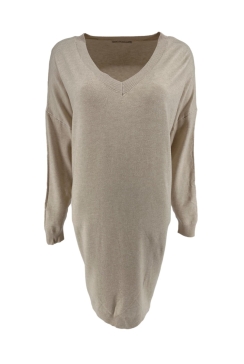 Jurk/tuniek met lange mouw en V-hals beige (HJD7916)JMK