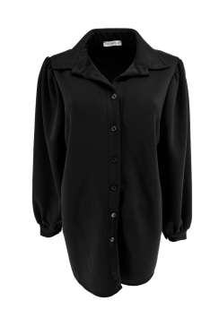 Blouse van dikkere stof met pofmouw Rhoda zwart.(SWD