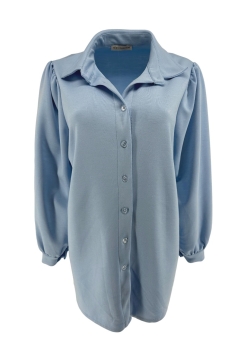 Blouse van dikkere stof met pofmouw Rhoda licht blauw  SALE