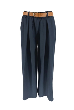Broek met wijde broekspijp en riem Kiki donker blauw. SALE