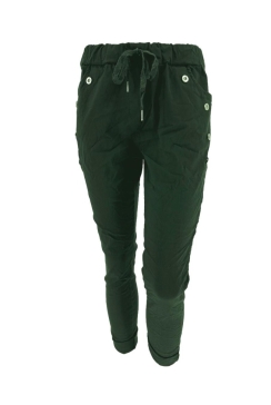 Italy jogg-jeans met koord en knopen op de zak flessen groen