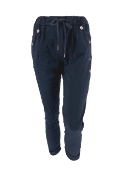 Italy jogg-jeans met koord en knopen op de zak donker blauw