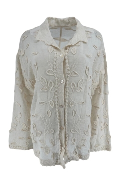 Blouse met leaves borduursels beige (GBD).  SALE