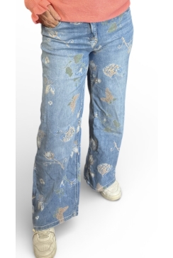 Kathy jeans wide leg met bloemen (C143)