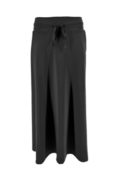 Uitlopende travelstof rok met koord April zwart  tsb