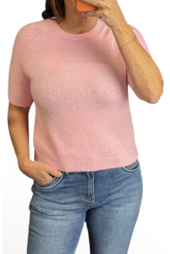 Zachte trui met korte mouw BABY alpaca licht roze