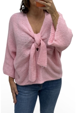 Zachte trui met geknoopte strik detail roze