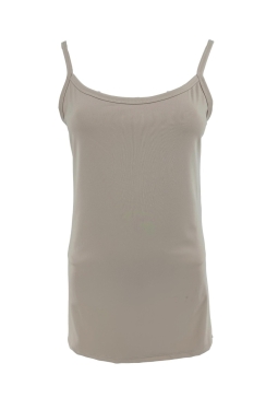 Top van travelstof met spaghetti bandjes beige. ttsb