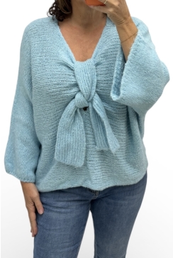 Zachte trui met geknoopte strik detail blauw