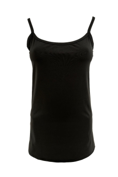 Top van travelstof met spaghetti bandjes zwart. ttsb