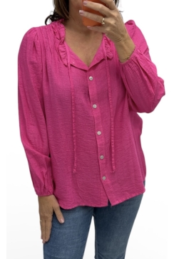 Blouse met plooien en koord Scarlett fuchsia