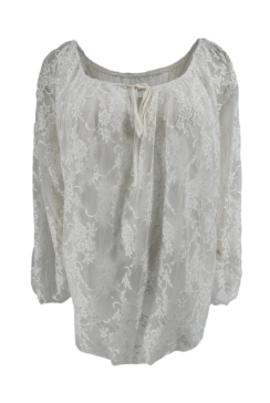 Kanten ballon blouse met koordje Celestine off-white