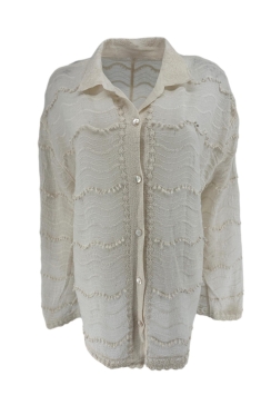 Blouse met kraag Beachy waves beige (GBD). SALE