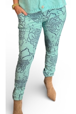 Italy broek met bloemenprint mint