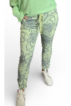 Italy broek met bloemenprint groen