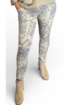 Italy broek met bloemenprint beige