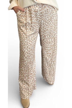 Travelstof broek met panterprint Pantera off-white