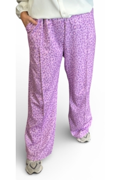 Travelstof broek met panterprint Pantera lila