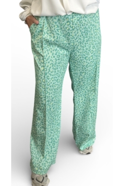 Travelstof broek met panterprint Pantera mint