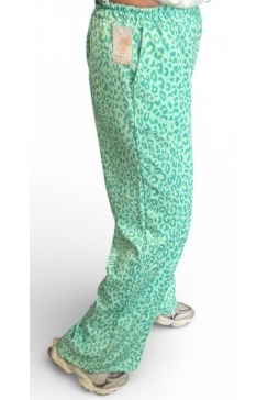 Travelstof broek met panterprint Pantera mint