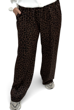 Travelstof broek met panterprint Pantera bruin