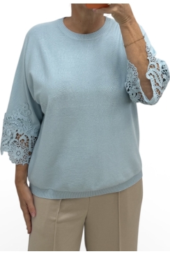 Trui met ronde hals en kanten mouw Lotte blauw