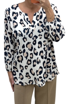 Shirt met lange mouw en opstaande boord Jony leopard donker blauw